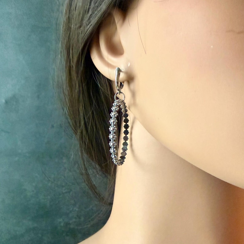 Sterling Silver Lever‑Back Hoop Earrings • Bali Berry Floral Patterned Wire • Handmade Hoops image 9