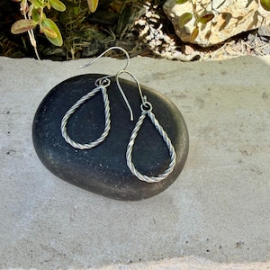 Sterling Silver Teardrop Drop Earrings – Rustic Twisted Wire Pattern image 8