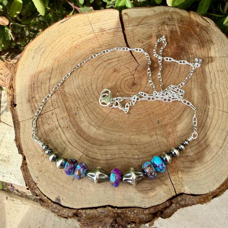 Spotted Purple Mohave Turquoise Necklace • Desert Pearls • Sterling Silver Southwest Jewelry image 5