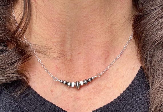 Navajo Pearl and White Turquoise Necklace, Sterling Cable Chain, Authentic Native Made Jewelry, Southwestern Style, Western necklace