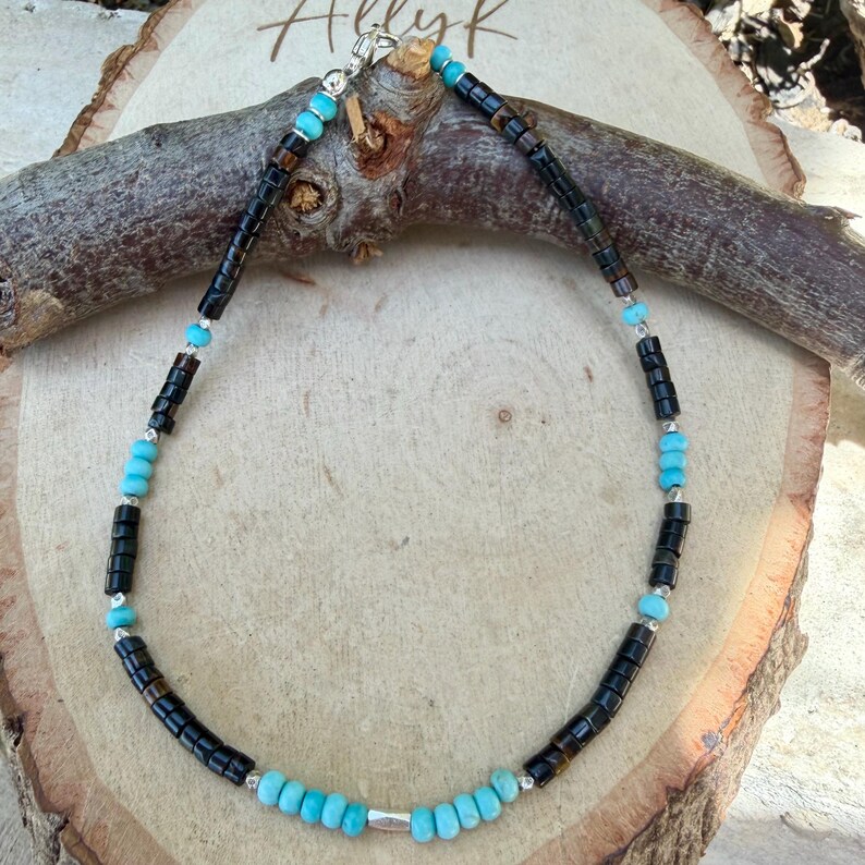 Blue Tiger’s Eye Turquoise Anklet • Sterling Silver Hawk’s Eye Ankle Bracelet image 8