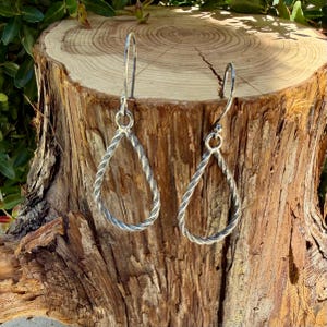 Sterling Silver Teardrop Drop Earrings – Rustic Twisted Wire Pattern image 1