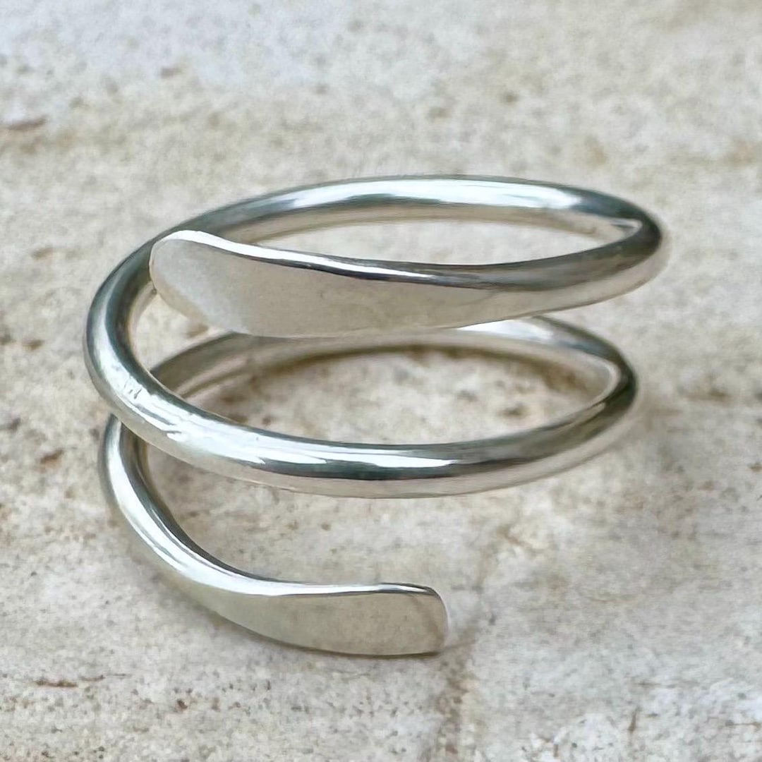 Sterling Silver Coil Ring • Double Wrap Band • Hand‑forged Sculptural ...