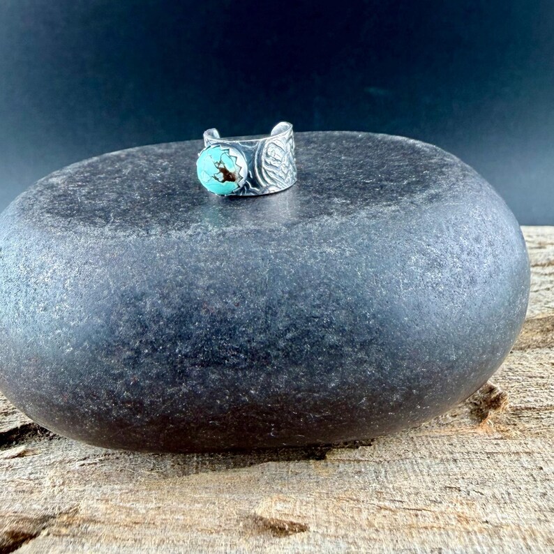 6mm Royston Turquoise Sterling Silver Ear Cuff | Floral Wide Band, No‑Piercing Earring image 5