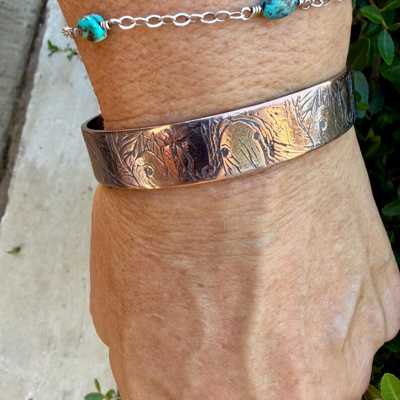 Horse Embossed Copper Cuff • Rustic Raw Copper Bracelet • Hand‑Forged Southwestern Jewelry image 7
