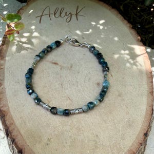 Blue Tourmaline Bracelet • 4mm Stones • Bali Silver Accents image 5