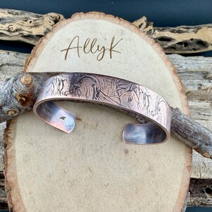 Horse Embossed Copper Cuff • Rustic Raw Copper Bracelet • Hand‑Forged Southwestern Jewelry image 3