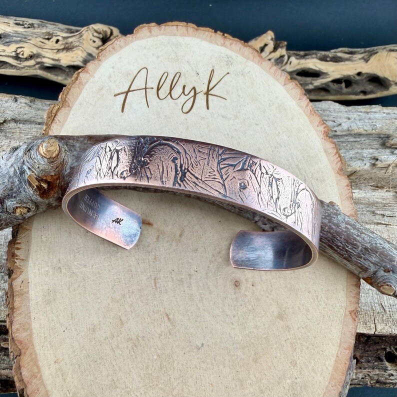 Horse Embossed Copper Cuff • Rustic Raw Copper Bracelet • Hand‑Forged Southwestern Jewelry image 3