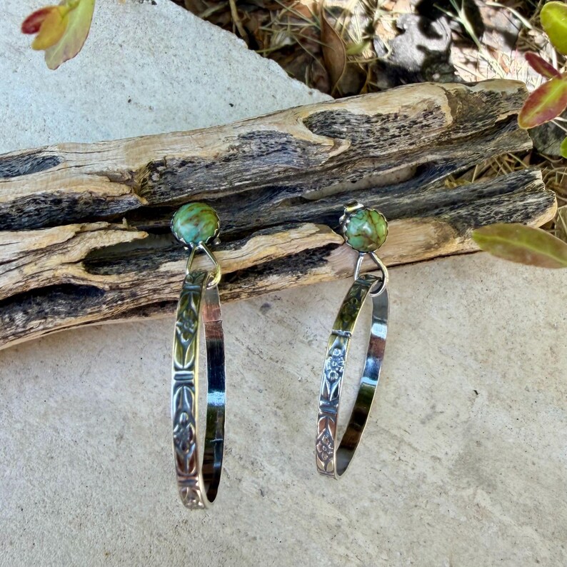 Turquoise Sterling Silver Butterfly‑Floral Hoop Earrings • 6mm Kingman Turquoise • Custom Colors image 7