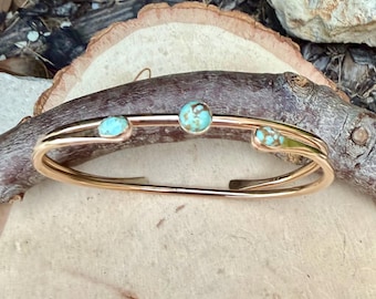14k Gold Filled Number 8 Turquoise Cuff Bracelet Set • Hand‑Forged Two‑Piece Stack