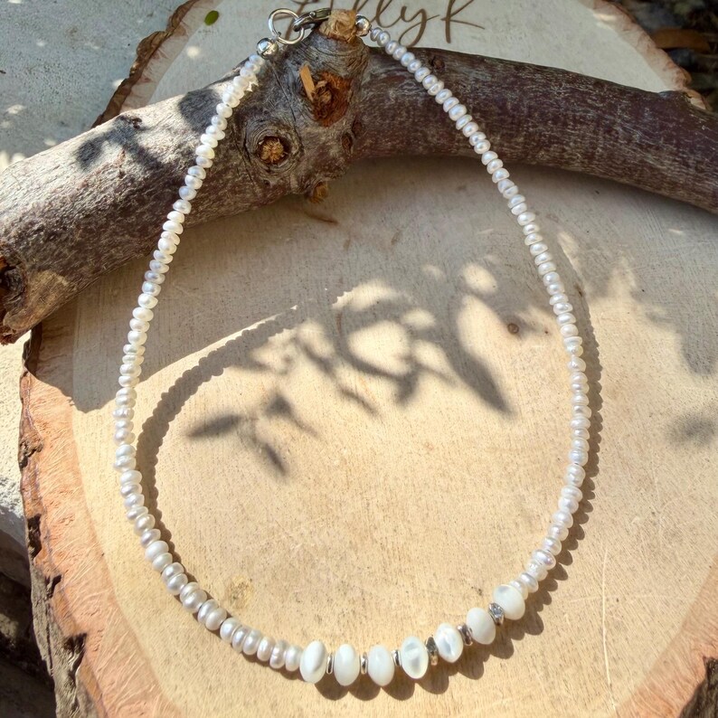 Freshwater Anklet with Mother of Pearl Accent • Sterling Silver Ankle Bracelet bild 5