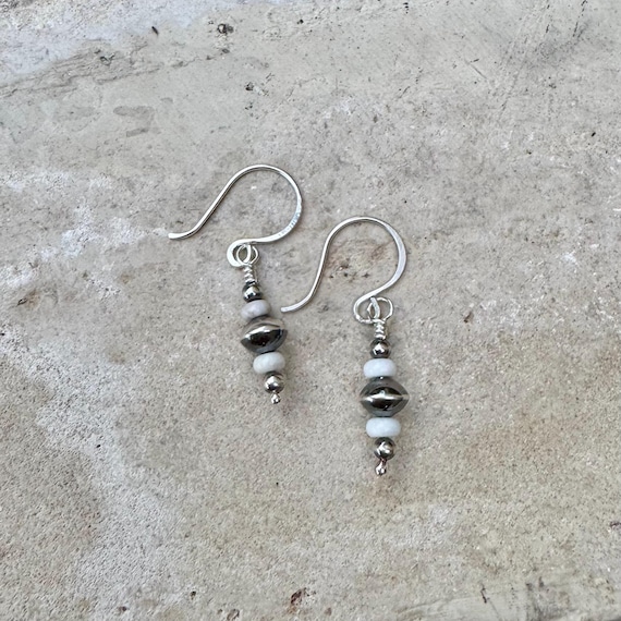 White Turquoise Gemstone Earrings, Navajo Pearl Drop Earrings, Turquoise Dangle Earrings, Southwestern Jewelry, Sterling Silver Earrings