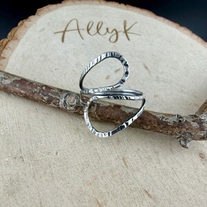 Sterling Loop Ring • Double Loop • Rustic Textured Adjustable Openwork Band image 1