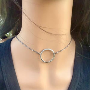 Sterling Silver Circle Necklace • Oxidized Silver Pendant • Everyday Minimalist image 7