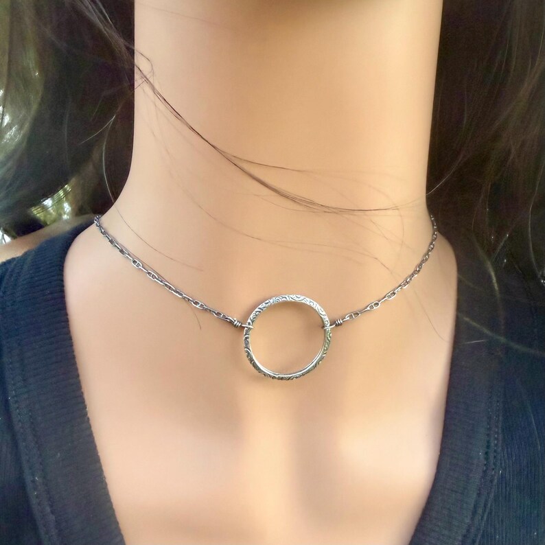 Sterling Silver Circle Necklace • Oxidized Silver Pendant • Everyday Minimalist image 7