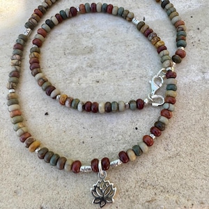 Sterling Silver Picasso Jasper Lotus Pendant Necklace | Artisan Gemstone Jewelry image 2