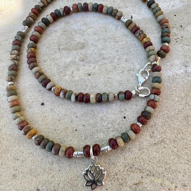 Sterling Silver Picasso Jasper Lotus Pendant Necklace | Artisan Gemstone Jewelry image 2