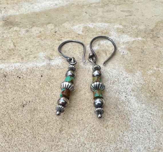 Navajo Pearl and Turquoise Earrings, Sterling Silver Dangle, Drop Earrings, Gift for Her, Turquoise Jewelry