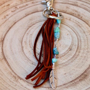 Tribal Feather Purse Tassel - Handcrafted Southwestern Leather Bag Charm Accessory