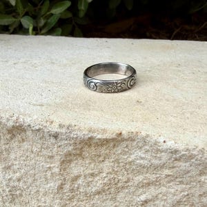 Sterling Silver Daisy Band Ring | Wide Band Elegance image 7