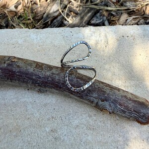 Sterling Loop Ring • Double Loop • Rustic Textured Adjustable Openwork Band image 6