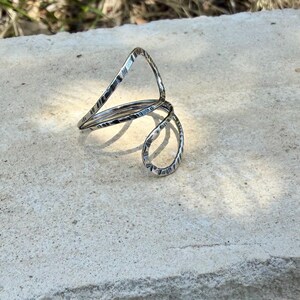 Sterling Loop Ring • Double Loop • Rustic Textured Adjustable Openwork Band image 3