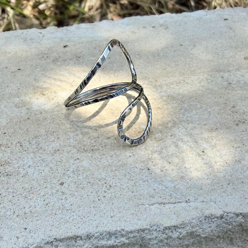 Sterling Loop Ring • Double Loop • Rustic Textured Adjustable Openwork Band image 3