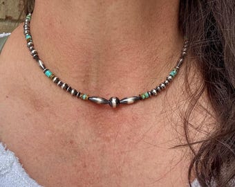 Gargantilla de perlas del desierto y turquesa Kingman • Plata de ley estilo suroeste