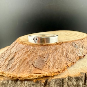 Sterling Silver 4mm Cross Band Ring - Minimalist Faith Jewelry Smooth Shiny