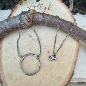 Sterling Silver Circle Necklace • Oxidized Silver Pendant • Everyday Minimalist image 4