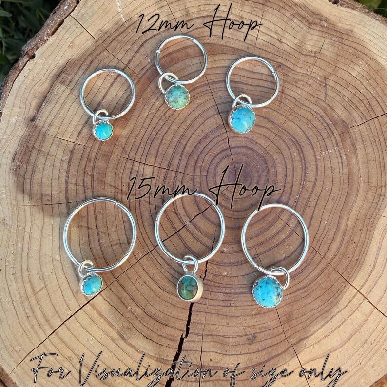 Pendientes de aro Sterling Sleeper • 12 mm o 15 mm • Colgante de turquesa Kingman • Individual o en pares imagen 2