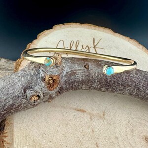 Dainty Brass Turquoise Cuff Bracelet - 4mm Kingman Double Bezel Reverse Design image 2