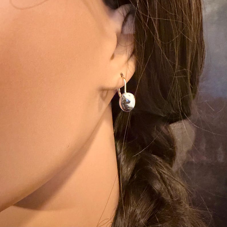Sterling Lever-Back White Buffalo Earrings • 8x10 Oval Cabochon with Black-White Matrix image 9