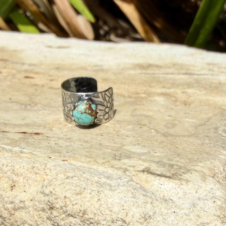 5mm Number 8 Genuine Turquoise Sterling Silver Ear Cuff | Floral Doodle Band, No-Piercing Earring image 2
