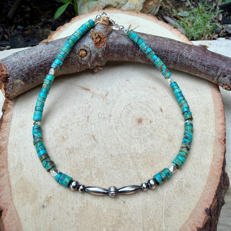 Sterling Silver Desert Pearl Anklet • Turquoise Heishi • Southwest Jewelry immagine 1