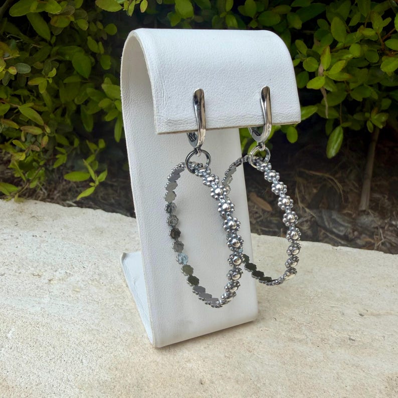 Sterling Silver Lever‑Back Hoop Earrings • Bali Berry Floral Patterned Wire • Handmade Hoops image 8