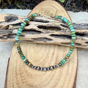 Green Turquoise & Desert Pearl Anklet • Dainty Southwestern Ankle Bracelet image 1