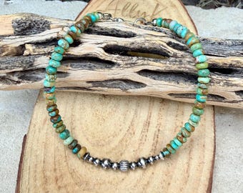 Green Turquoise & Desert Pearl Anklet • Dainty Southwestern Ankle Bracelet