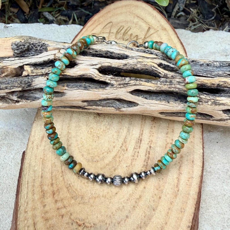 Green Turquoise & Desert Pearl Anklet • Dainty Southwestern Ankle Bracelet image 1