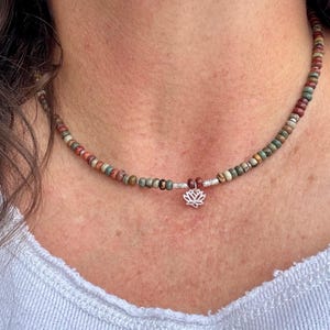 Sterling Silver Picasso Jasper Lotus Pendant Necklace | Artisan Gemstone Jewelry image 4