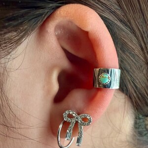 4mm Number 8 Genuine Turquoise Ear Cuff • Sterling Silver Wide Conch Band No‑Piercing image 8