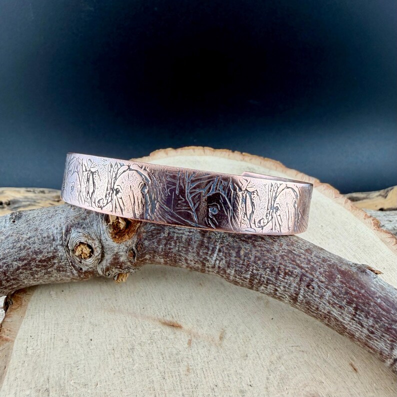 Horse Embossed Copper Cuff • Rustic Raw Copper Bracelet • Hand‑Forged Southwestern Jewelry image 4