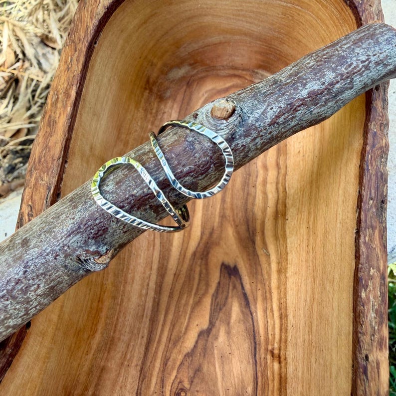 Sterling Loop Ring • Double Loop • Rustic Textured Adjustable Openwork Band image 4