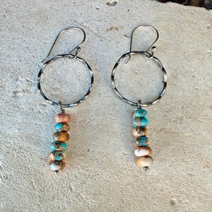 Sterling Silver Spiny Oyster & Turquoise Dangle Drop Earrings • Long Drop Style image 6