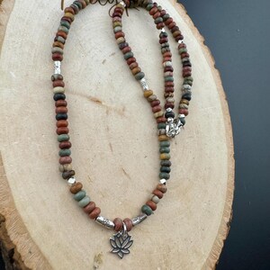 Sterling Silver Picasso Jasper Lotus Pendant Necklace | Artisan Gemstone Jewelry image 7