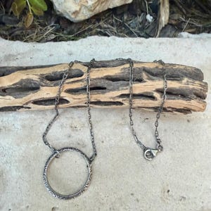 Sterling Silver Circle Necklace • Oxidized Silver Pendant • Everyday Minimalist image 9