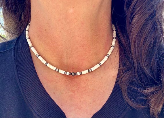 Navajo Pearl and White Turquoise Necklace, Sterling Silver Gemstone Necklace, Southwestern Jewelry, Beaded Necklace, Elegant Gift