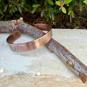 Leaves Embossed Copper Cuff • Rustic Raw Copper Bracelet • Hand‑Forged Southwestern Jewelry image 3