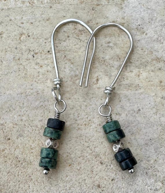 Green kambaba gemstone dangle earrings