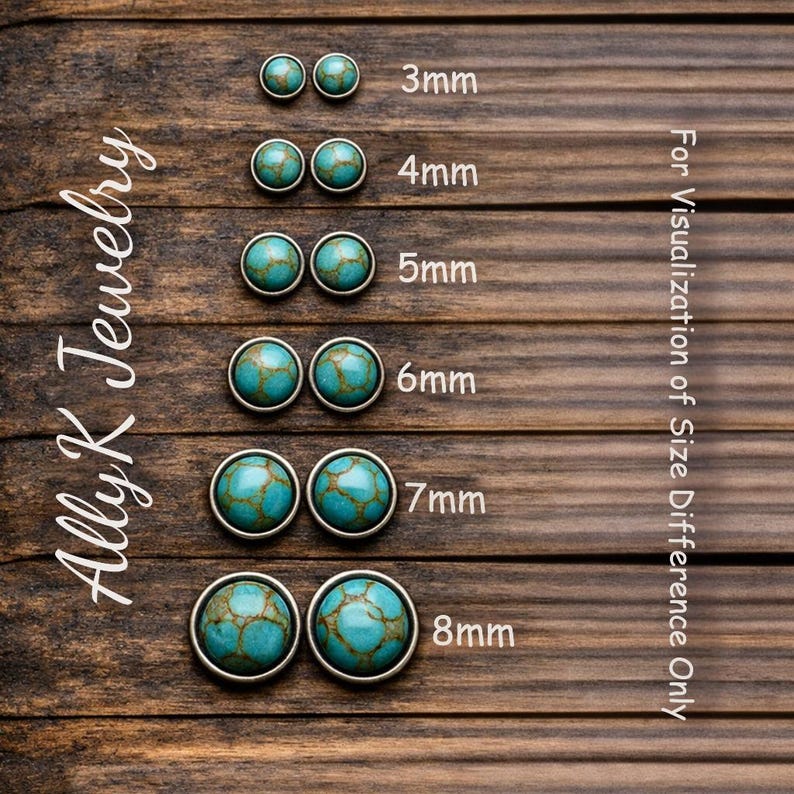 Green Kingman Turquoise Stud Earrings • Sterling Silver Posts • 4mm Cabochons zdjęcie 10